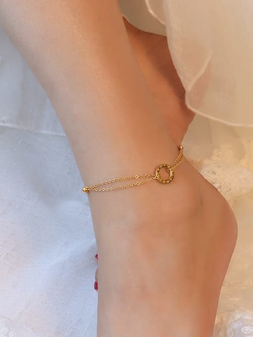 Gold Anklet 22+ 5cm Titanium 316L Stainless Steel  Hollow Geometric Minimalist Anklet with e-coated waterproof