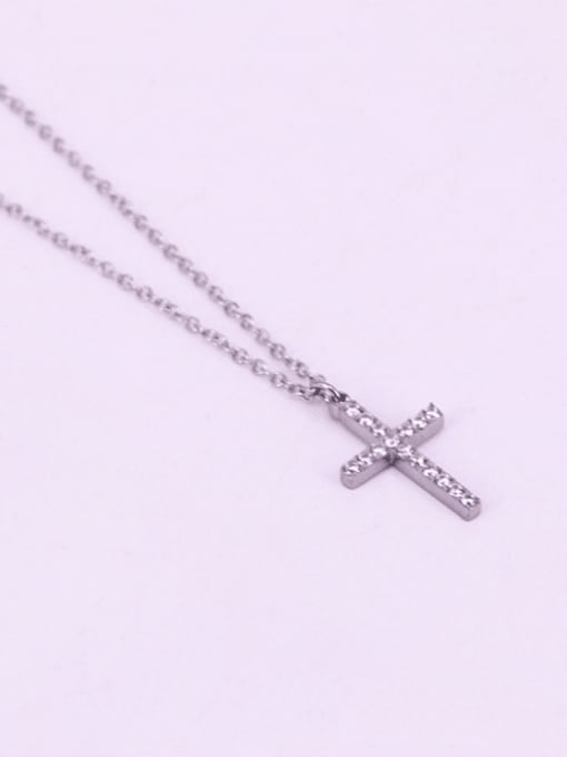 platinum Titanium Steel Cubic Zirconia Cross Minimalist Regligious Necklace