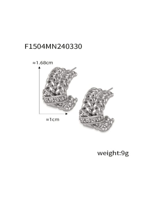 F1504 Steel Earrings Titanium Steel Rhinestone Geometric Hip Hop Stud Earring