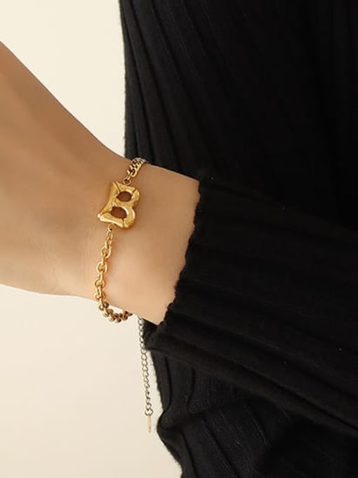 E187 gold bracelet 15 +5cm Titanium Steel Letter B Vintage Link Bracelet