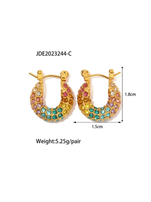 JDE2023244 C Stainless steel Rhinestone Geometric Ethnic Cluster Earring