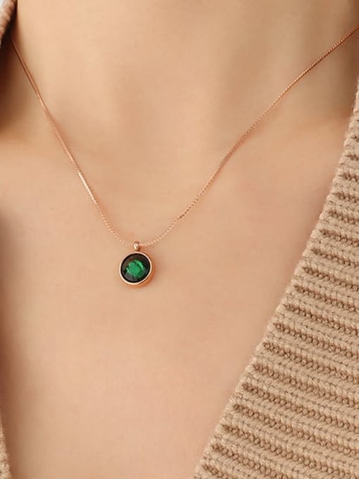 P413 rose necklace 40 +5cm Titanium Steel Glass Stone Round Minimalist Necklace