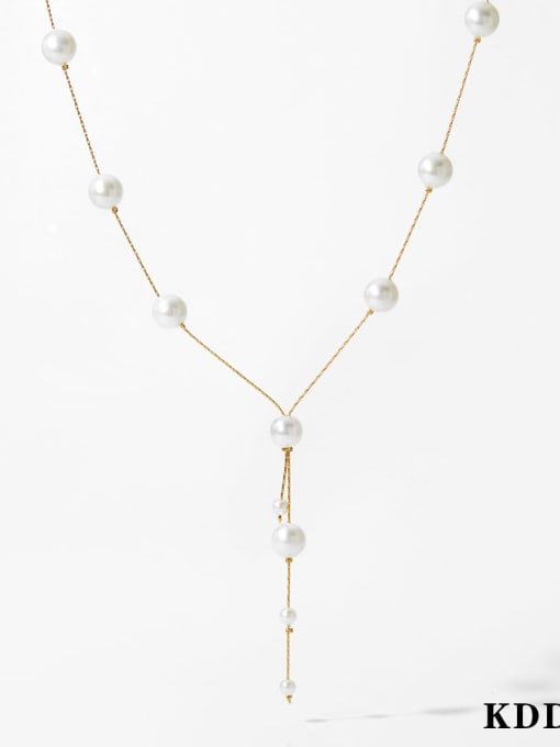 KDD675 Stainless steel Imitation Pearl Geometric Dainty Lariat Necklace