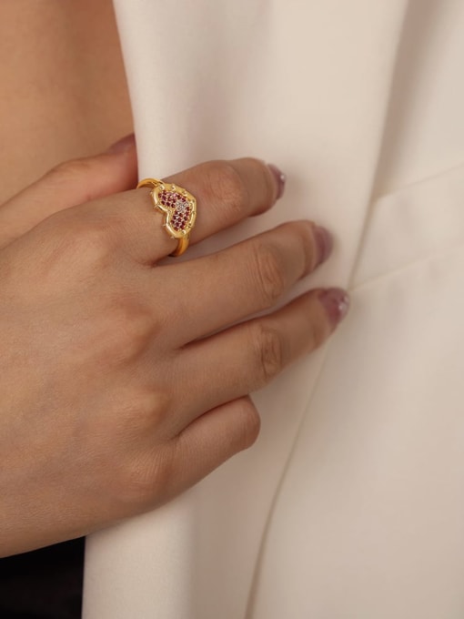 A698 Heart Shaped Misset Diamond Ring Brass Cubic Zirconia Pentagram Dainty Band Ring