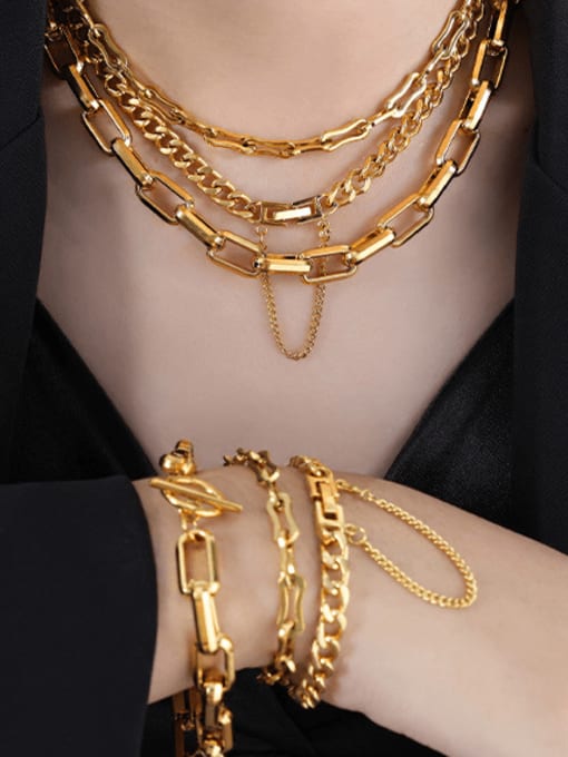 MAKA Titanium Steel Hip Hop Geometric  Chain Bracelet and Necklace Set 1