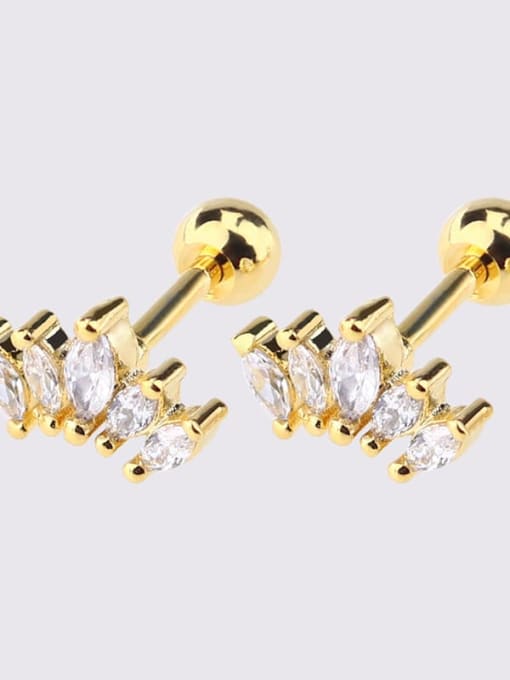 Gold five leaf crown Brass Cubic Zirconia Heart Dainty Single Earring