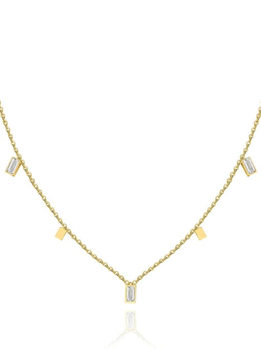 SN22032815W Stainless steel Glass Stone Rectangle Minimalist Necklace