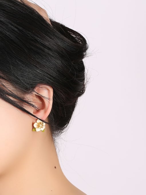 Clioro Brass Imitation Pearl Enamel Flower Dainty Stud Earring 1