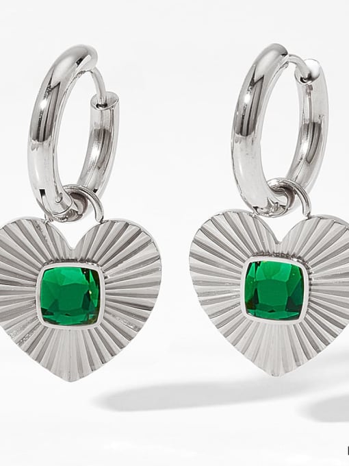 PDE818 Platinum Green Stainless steel Cubic Zirconia Heart Trend Stud Earring