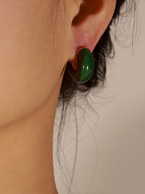 F325 Gold Green Glazed Earrings Brass Enamel Geometric Hip Hop Stud Earring