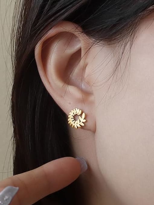 surrounded by golden leaves Titanium 316L Stainless Steel Flower Minimalist Stud Earring with e-coated waterproof
