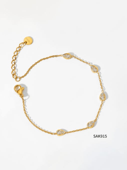SAK915 Golden White Stainless steel Cubic Zirconia Heart Minimalist Link Bracelet