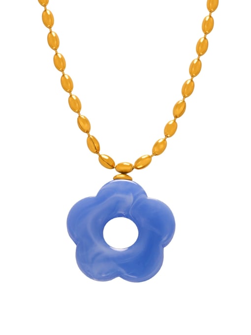 MYTXP103 Blue Necklace Brass Resin Flower Minimalist  Earring and Necklace Set