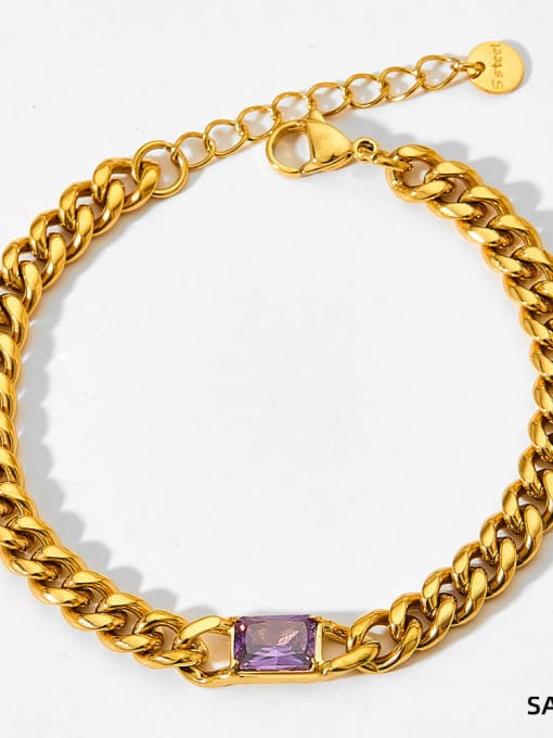 SAK865 Bracelet Gold Purple Zirconia Trend Geometric Stainless steel Cubic Zirconia Bracelet and Necklace Set