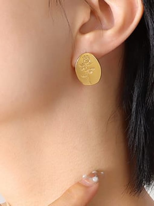 F002 Gold Earrings Titanium Steel Geometric Vintage Stud Earring