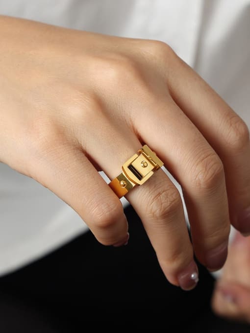 A654 Buckle Gold Ring Titanium Steel Geometric Hip Hop Band Ring