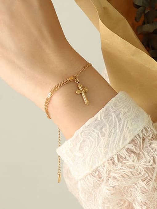 E133 gold bracelet 15+ 5cm Titanium Steel Vintage Cross  Bracelet and Necklace Set