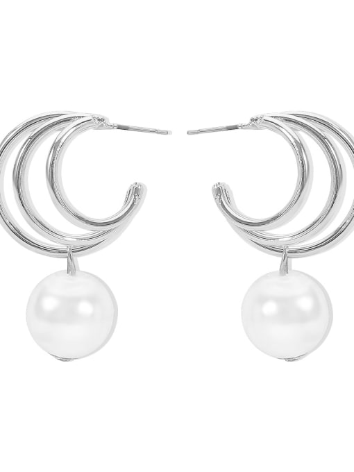 White K Alloy Imitation Pearl Geometric Trend Stud Earring