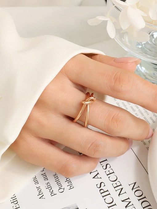 A050 Rose Gold Ring No. 6 Titanium Steel Minimalist Double Layer Line Knot Ring and Bangle Set