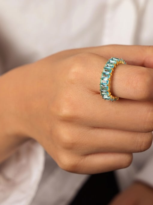 A646 A Blue Zirconia Diamond Ring Titanium Steel Cubic Zirconia Geometric Trend Band Ring