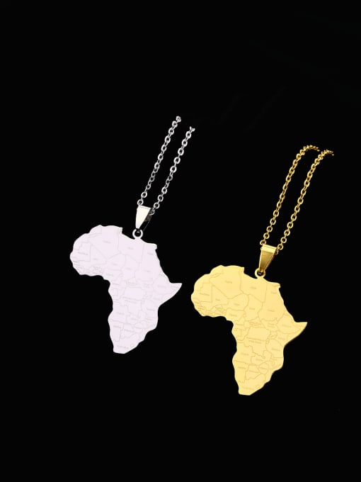 SONYA-Map Jewelry Titanium Steel Medallion Ethnic  Africa Nigeria Ghana Somalia Necklace 0