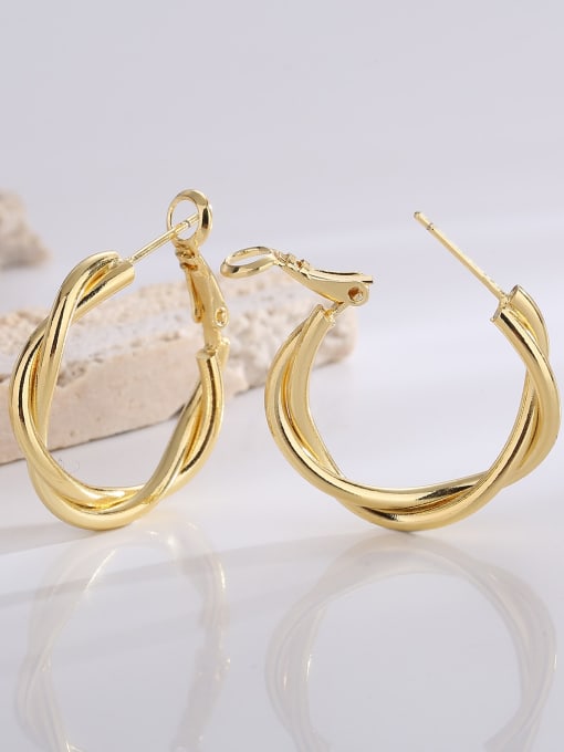 H01646 Gold Brass Round Trend Hoop Earring