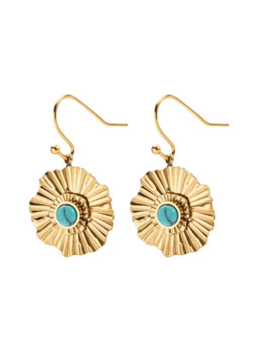 YAYACH Inlaid Turquoise double-layer pleated sunflower titanium steel earrings 0