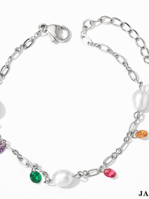 JAP392 Geometric Trend Stainless steel Freshwater Pearl Anklet