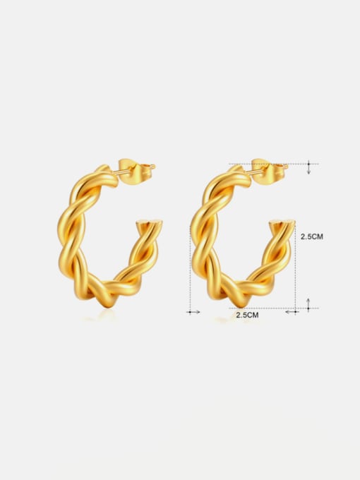 Gold Fried Dough Twists Earrings Stainless steel Twist C Shape Hip Hop Stud Earring