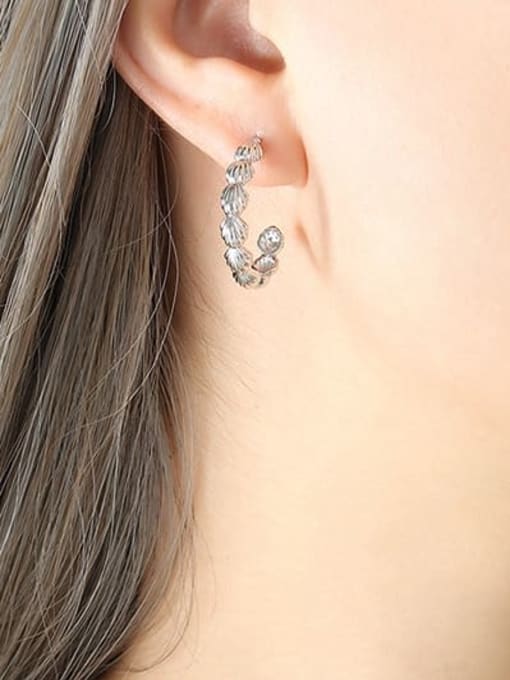 F218 steel color earrings Brass Geometric Vintage  C Shape  Stud Earring