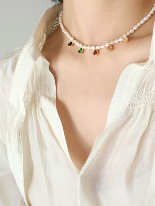 P1176 gold necklace Titanium Steel Freshwater Pearl Tassel Vintage Necklace
