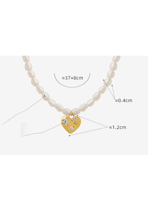 MAKA Brass Freshwater Pearl Heart Vintage Beaded Necklace 2