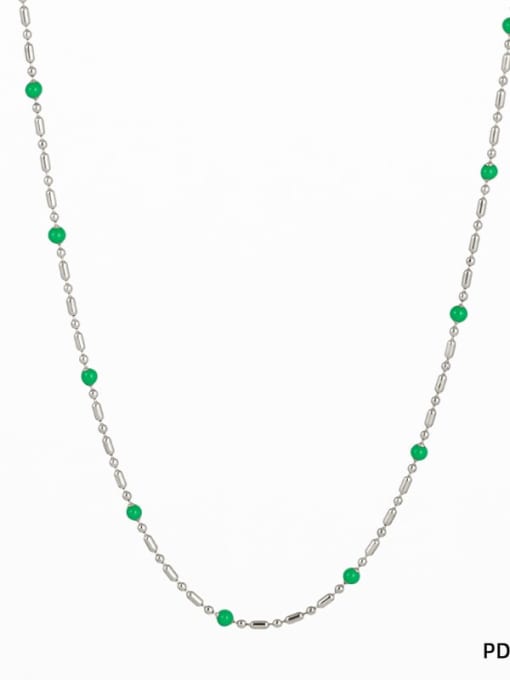 PDD138 necklace silver+emerald green Stainless steel Irregular Minimalist Beaded Necklace