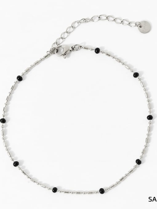 SAP950 bracelet silver+dazzling black Stainless steel Irregular Minimalist Beaded Necklace