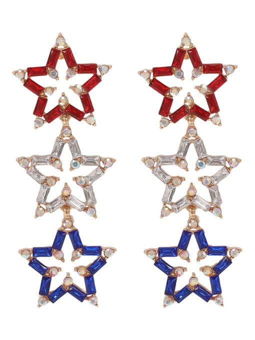 Red and Blue Alloy Cubic Zirconia Pentagram Trend Stud Earring