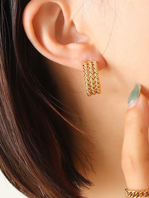 F608 gold three twist Earrings Titanium Steel Geometric Vintage  Twist C Shape Stud Earring