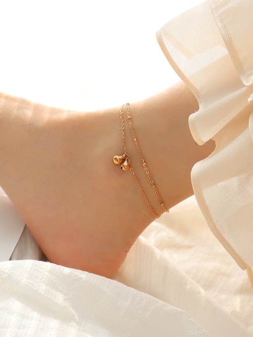 S008 rose double-layer bell Anklet Titanium Steel Double Layer Bell Minimalist  Anklet