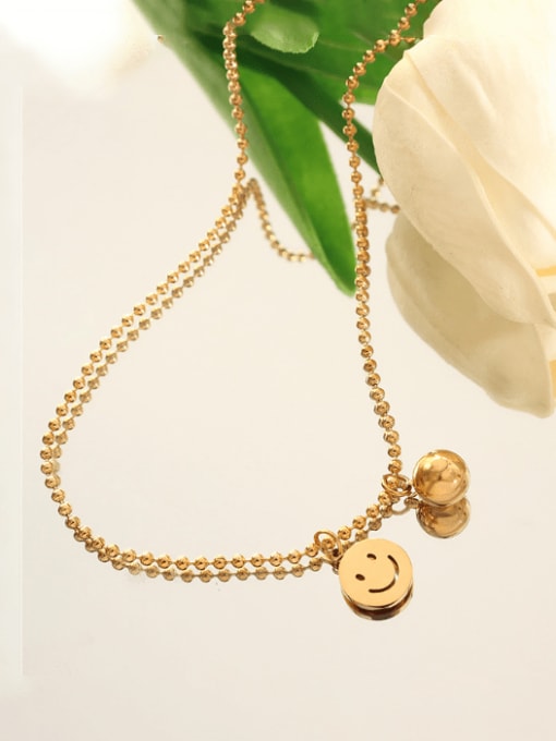 Gold necklace 40+ 5cm Titanium Steel Bead Smiley Vintage Necklace
