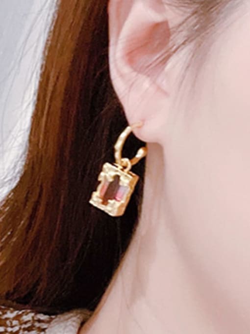 Clioro Brass Glass Stone Geometric Vintage Hook Earring 1