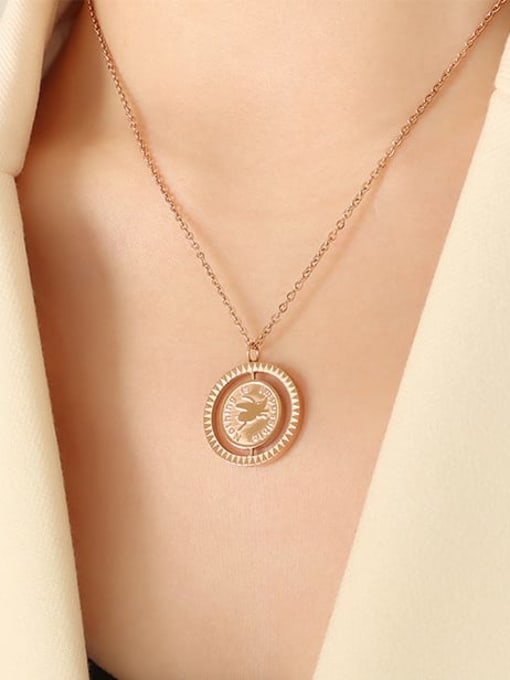 P520 rose gold necklace 40+ 5cm Titanium Steel Geometric Vintage  Rotating Double Sided Pendant Necklace