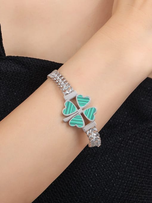 E089 Steel Turquoise Bracelet Titanium Steel Enamel Minimalist Clover  Earring Bracelet and Necklace Set