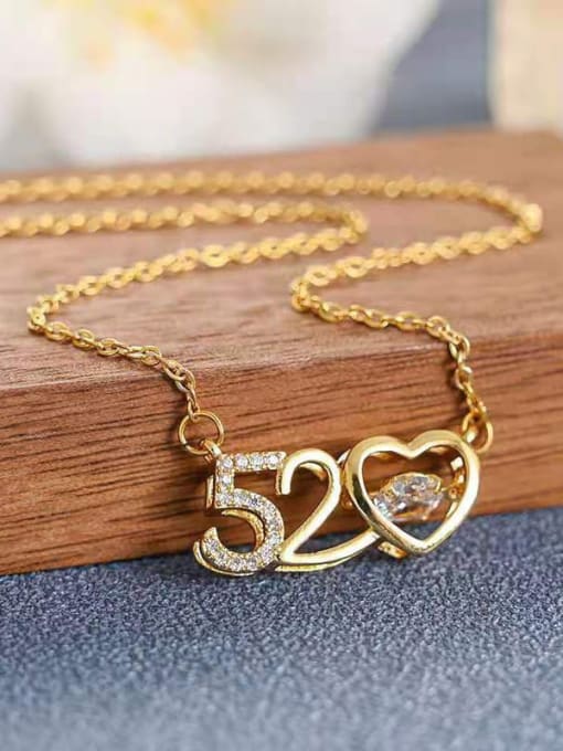 K GOLD Titanium Steel Cubic Zirconia Number Minimalist Necklace
