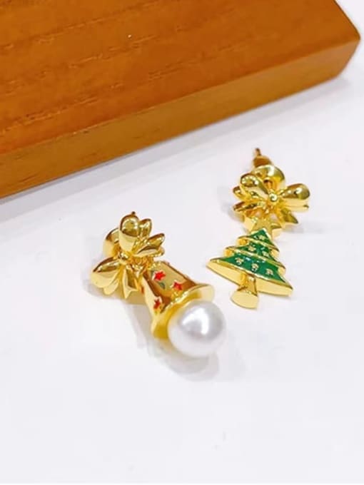 H00549 Gold Brass Rhinestone Tree Cute Stud Earring