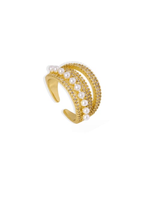 A728 Gold Ring Brass Cubic Zirconia Geometric Hip Hop Stackable Ring