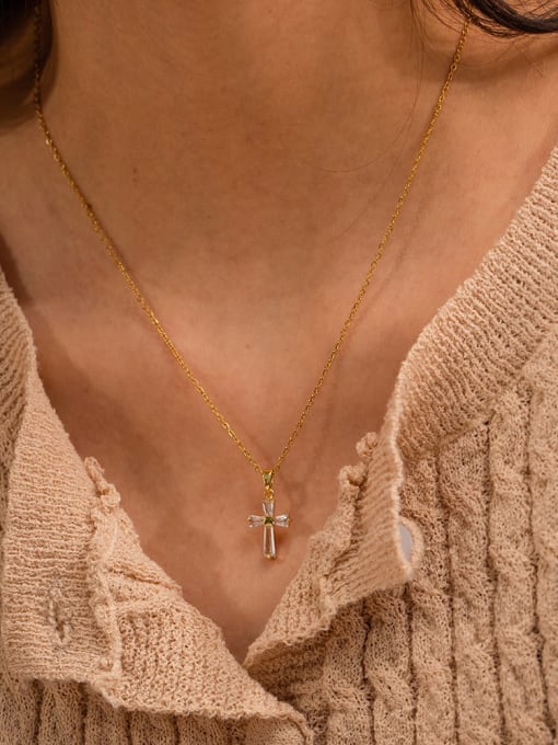 J&D Stainless steel Cubic Zirconia Cross Vintage Regligious Necklace 1
