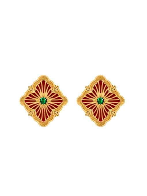 QJM Brass Cubic Zirconia Geometric Hip Hop Stud Earring