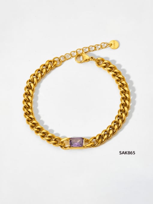 SAK865 14K Golden +purple Stainless steel Glass Stone Geometric  Chain Hip Hop Link Bracelet