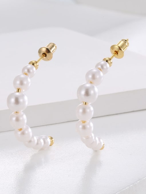 H02168 Gold Brass Imitation Pearl Geometric Dainty Stud Earring