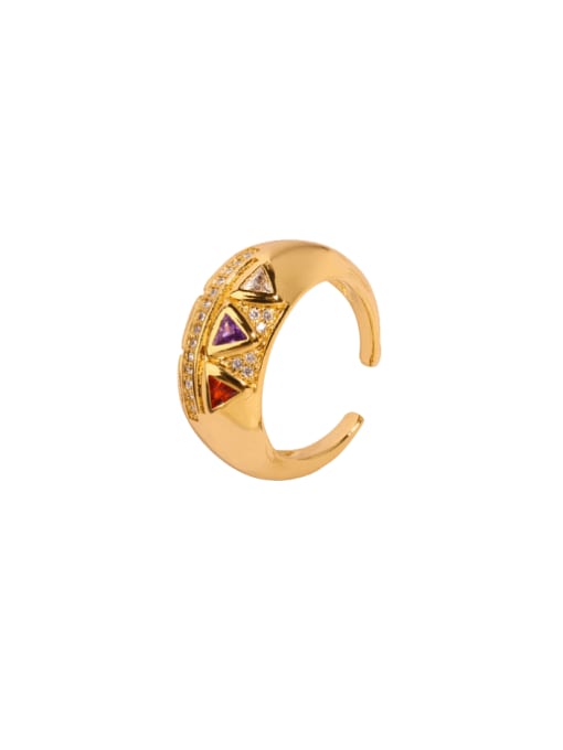 A729 Gold Ring Brass Cubic Zirconia Geometric Hip Hop Band Ring