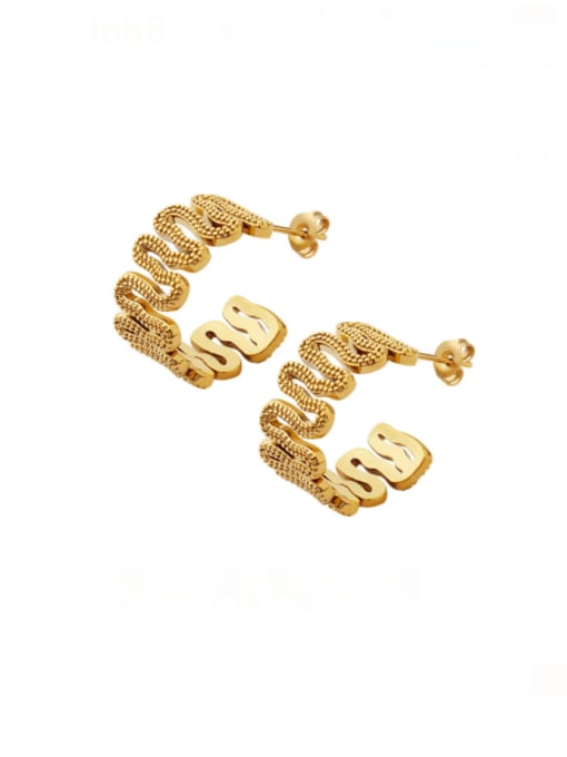 F217 Gold Earrings Brass Geometric Letter Vintage Stud Earring